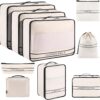 9 Set Packing Cubes Luggage Packing Organizers for Travel Accessories Space Saving Travel Bags for Carry On, Lightweight Mesh Zipper, Clothes, Shoes, Laundry and Shoe Bag, Suitcases (Cream)
