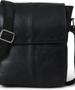ADYAN Full Grain Black Leather Crossbody Bag for Men- Casual Single Adjustable Strap Shoulder Bag for Travel Work Business Gifts for Men’s