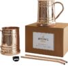 Artisan’s Anvil Moscow Mule Mugs Beer Stein Set of 4 + Copper Straws + Bottle Opener Four Solid 18 oz Copper Mugs Gift Set – 100% Pure Copper Unique Tankard Look – Handmade Unlined Copper Cups