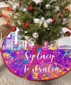 Australia Sydney Xmas Tree Skirts Mat City Skyline Travel Tree Skirt Soft Tree Skirt Cover for Christmas Tree Holiday Decorations 30″x30″