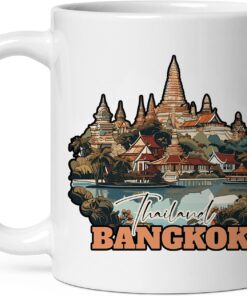 Bangkok Thailand Mug for Women Men Ceramic Mugs Tea Coffee Cup with Handle Cute White Mug Size – 11 oz Funny Novelty Nice Graphic Design Print Mug for Kitchen ID44994