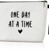 Canvas Makeup Bag Cute Makeup Bag – One Day At A Time Bag, Makeup Bag Cosmetic Bag For Purse, Inspirational Gifts For Women Teen, Pouch Bag Toiletry Bag For Women -M025