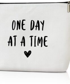 Canvas Makeup Bag Cute Makeup Bag – One Day At A Time Bag, Makeup Bag Cosmetic Bag For Purse, Inspirational Gifts For Women Teen, Pouch Bag Toiletry Bag For Women -M025