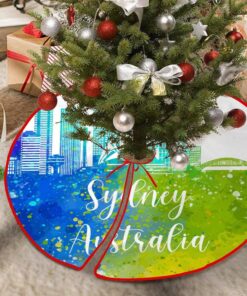 Christmas Tree Skirt 36″x36″ Australia Sydney Tree Skirt City Skyline Travel Custom Skirt Base Floor Mat Cover for Xmas Holiday Party Ornament