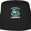 Coat of Arms of Liberia Flag Summer Style Essential: Double-Layer Fisherman Hat for Sun Protection and Fashion! Black