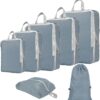 Compression Packing Cubes for Travel Carry on Suitcase Organizer Bags 7set Expandable Travel bags Organizer for Luggage Compression Bags Travel Essentials + Shoe Bag, Laundry Bag(Blue & Grey)