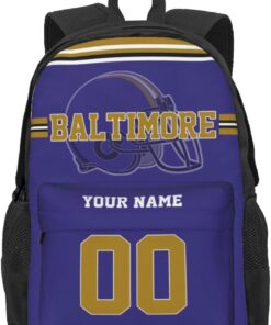 Custom Baltimore Backpack for Mens Womens, Personalized Backpacks with Name and Number, Customized Casual Sports Backpack Gifts for Fans