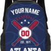 Custom atlanta Backpack for Men Women, Personalized High Capacity Backpacks with Name Number, Customize Laptop Bag Travel Backpack Gifts for Fans