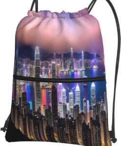 Drawstring Backpack String Zipper Hong Kong Bag For Yoga Gym Swimming Travel Fitness Sports Sackpack