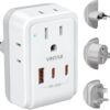 European Travel Plug Adapter Kit, VINTAR PD 35W International Power Adapter with 3 USB Ports (2 USB C) and 4 AC Outlets, Type C,G,E/F Detachable Attachments, Adapters for Europe and UK France Italy