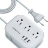 European Travel Plug Adapter USB C, Popowell International European Plug Adapter, 4 FT Travel Power Strip with 3 Outlets & 3 USB, Type C Power Adapter Travel Essentials for Italy Spain France Germany