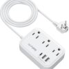 European Travel Plug Adapter(13A), US to Europe Plug Adapter with USB C(3.4A), 3 AC Outlets 3 USB Ports 5ft Extension Cord, Type E/F International Power Adapter for USA to Germany France Iceland Spain