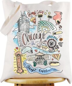 G2TUP Chicago Lllinois Travel Tote Bag Chicago Souvenir Gift Chicago Landmarks Shoulder Bag Chicago City Merch