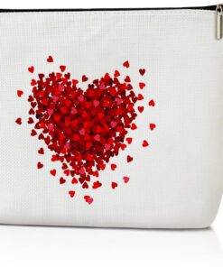 Heart Bag Cute Makeup Bag, Makeup Bag Cosmetic Bag For Purse, Canvas Makeup Bag, Pouch Bag Toiletry Bag For Women, Birthday Gifts For Women Mom -M010