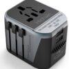 Hichain European Travel Plug Adapter, Black Universal Wall Charger with 2 USB A Ports 2.4A International Travel Adapter 5 Outlets LED Indicator for EU US UK AUS Asia Italy 200+ Countries