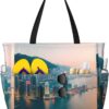 Hong Kong Print Large Capacity Beach Travel Bag Gym Vacation Picnic Sports 17.7x15x6.7 Inches Bag