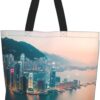 Hong Kong Print Unisex Bags For Work Shopping Reusable Shoulder Daily Bag For Gym Travel Beach