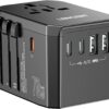 LENCENT 70W Universal Travel Adapter, GaN International Fast Charger with 3 PD3.0 Type C+2 QC USB A, Worldwide Power Adapter for Phones,Laptops, All in One Travel Essentials for EU/USA/UK/AU
