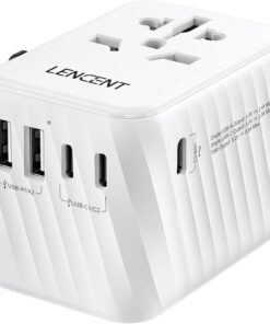 LENCENT Universal Travel Power Adapter, International AC Plug Adaptor with 5.6A 3 USB C 2 USB A Ports Wall Charger Worldwide Travel Essentials for US to EU UK Ireland Australia (Type C/G/A/I) White