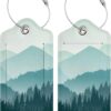 Luggage Tags – 2-Pack PU Leather with Privacy Cover & Stainless Steel Loop – ID Labels for Suitcases & Travel Bags – Green Mountain