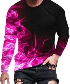 Mens Sweatshirts Graphic 3D Flame Print Long Sleeve Crewenck Shirts Loose Workout Gym Athletic Pullover Fall Clothes