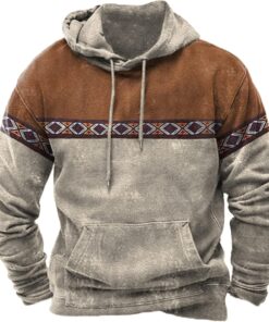 Muscularfit Graphic Hoodies for Men 2024 Trendy Long Sleeve Western Aztec Ethnic Hooded Sweatshirts Loose Fit Pullover Shirts