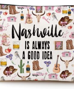 Nashville Travel Gift Cosmetic Bag Nashville Lovers Gift Nashville Souvenir Makeup Bag Girls Trip Gifts Favors Nashville City Themed Gifts for Women Sister Birthday Christmas Bachelorette Party Favors