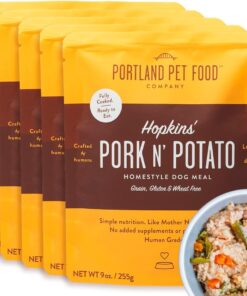 Portland Pet Food Company Hopkin’s Pork N’ Potato Wet Dog Food Pouches – Human-Grade, Grain-Free Dog Food Toppers, Mixers, and Meals for Dogs – Fresh Dog Food Made in The USA – 5-Pack