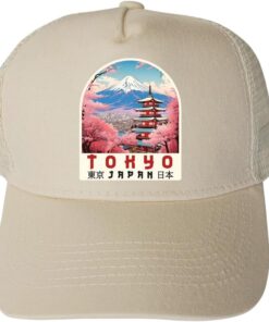 R and R Imports Tokyo Japan Design A Parent Row Navy Unisex Mesh Back Trucker Hat with Adjustable Snapback