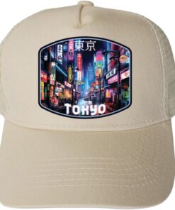 R and R Imports Tokyo Japan Design C Parent Row Navy Unisex Mesh Back Trucker Hat with Adjustable Snapback