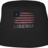 Retro Liberia Flag Summer Style Essential: Double-Layer Fisherman Hat for Sun Protection and Fashion! Black