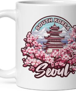 Seoul South Korea Mug for Women Men Ceramic Mugs Tea Coffee Cup with Handle Cute White Mug Size – 11 oz Funny Novelty Nice Graphic Design Print Mug for Kitchen ID44994