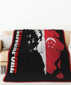 Singapore Flag Map Heart Throw Blanket Flannel Bedroom Decor Soft Blanket Aesthetic Double Sided Printing for Bed Couch Sofa Home Travel Camping Red Edge 60×80 Inches