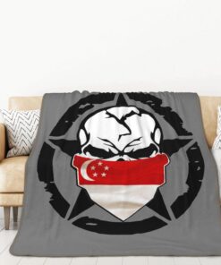 Skull Singapore Singaporean Flag Throw Blanket Flannel Bedroom Decor Soft Blanket Double Sided Printing Aesthetic for Bed Couch Sofa Home Travel Camping Red Edge 60×80 Inches