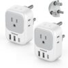 South Africa Plug Adapter 2 Pack, TESSAN Type M Power Adapter with 4 AC Outlets 3 USB Ports(1 USB C), Travel Adaptor US to South Africa Botswana Namibia Nepal Bhutan