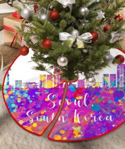 South Korea Seoul Xmas Tree Skirts Mat Travel Souvenir Heroes Series Christmas Tree Mat Rustic Tree Skirt Cover for Xmas Tree Holiday Decorations 30″x30″