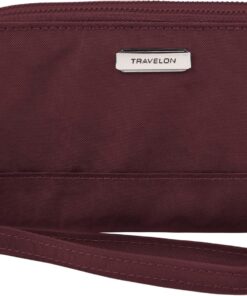 Travelon RFID Blocking Double Zip Wallet, Dark Bordeaux, 7.5 x 4 x 1.25