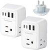 Type E/F Plug Adapter 2 Pack, TraveJuice Germany France Power Adapter Outlet Converter with 4 AC 4 USB Ports (2 USB-C), Travel Adaptor for US to Europe EU Spain Iceland Korea Russia German French