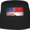 USA American Flag and Singapore Flag Summer Style Essential: Double-Layer Fisherman Hat for Sun Protection and Fashion! Black