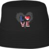 USA Singapore Flag Heart Summer Style Essential: Double-Layer Fisherman Hat for Sun Protection and Fashion! Black