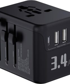 Universal Travel Adapter – International Power Plug Adapter – All-in-One International Charger for USA EU UK AUS (Black) (NW606-2)