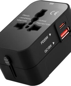 Universal Travel Adapter, International Power Plug Adapter with 1 USB and Type-c Ports, PD 20W and QC 18W Fast Charging, All-in-One Worldwide Wall Charger for USA EU UK AUS