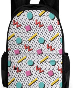 Vintage 80s Memphis Travel Backpack 16.1″ * 12.6″ * 6.7″ Laptop Bag Business Daypack Travel Gear for Work Office