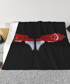 Wings Singapore Singaporean Flag Throw Blanket Fleece Blanket Bedroom Decor Ultra-Soft Flannel Aesthetic Decorations for Bed Couch Sofa Home Travel 40″x30″