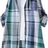 Women Cardigan Plaid Shirts Oversized Long Sleeve Work Open Front Cardigan Fall Button Print Tunic Tops 2024