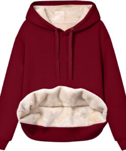 Womens Casual Winter Warm Fleece Sherpa Lined Pullover Solid Color Hoodie Hooded Trendy Sweatshirts with Pockets