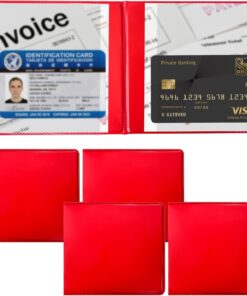 Ziciner 4PCS Car Registration and Insurance Holder, 5.2″× 4.7″ Premium Auto Glove Box Organizer with Closure, Essential Vehicle Document Holder for Card, Driver License (Red)