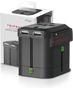elago Tripshell Universal Travel Adapter with Dual USB Charging Ports for USA EU UK AUS AISA – International All in One Worldwide Converter