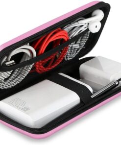 iMangoo Shockproof Carrying Charger Case Hard Protective EVA Impact Resistant Power Bank Pouch Small Electronics Organizer Cable Accessory Travel Essentials for Women, Size 6.5”x3.2”x1”,Pink