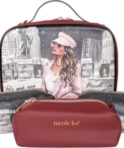 Nicole Lee Travel Handbag Crossbody Set with 3 Fashion Print Makeup Pouches, Women’s Cosmetic Toiletry Organizer (Sara is Soft but Strong)